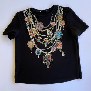 Zara Fake Jewels Tshirt, Size Small - Never Worn